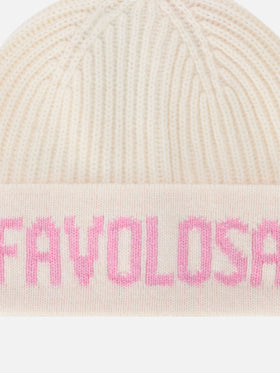 Off white Benjie beanie with Favolosa lettering