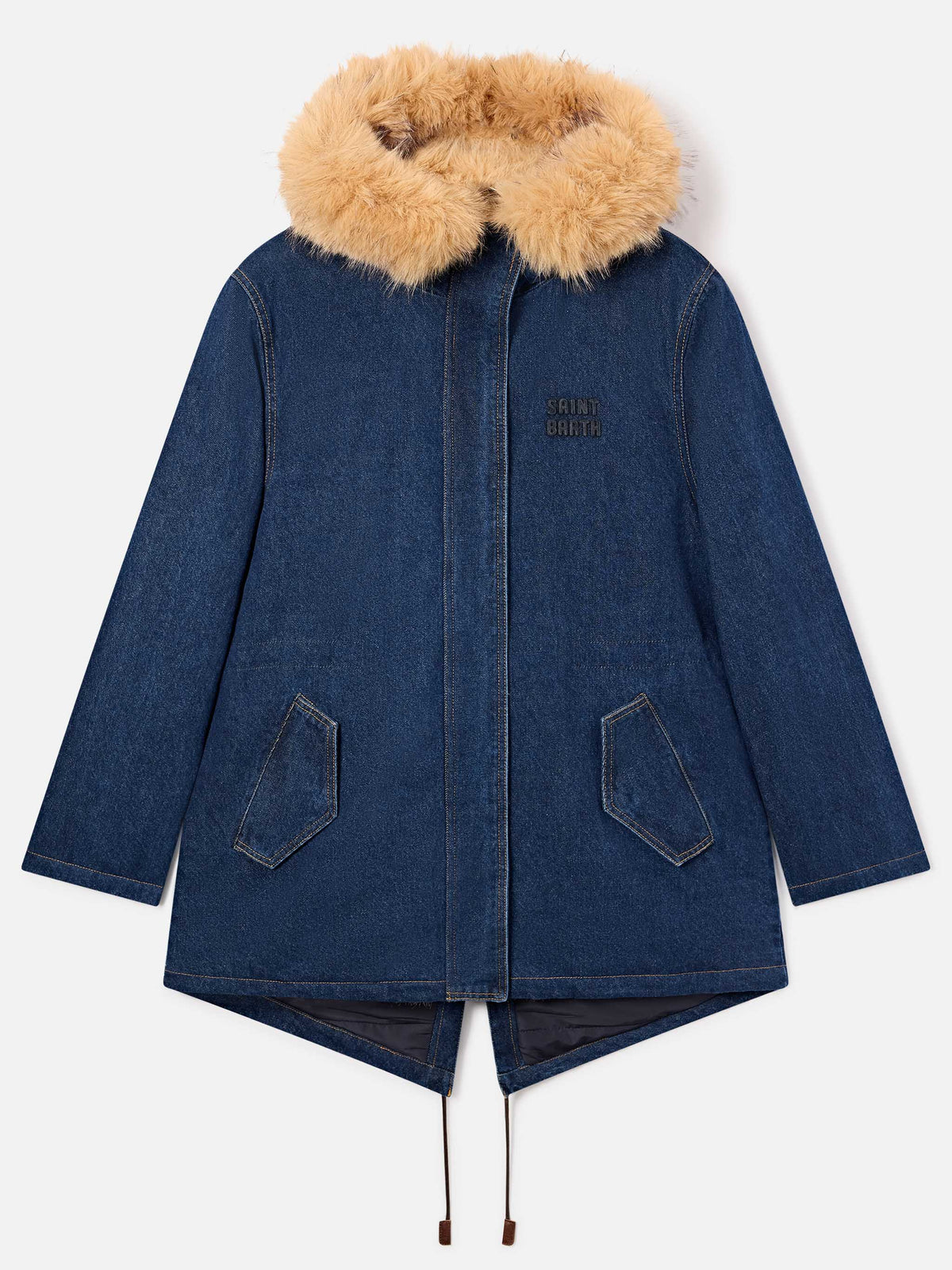 Blue Brenna cotton denim parka with faux fur hood