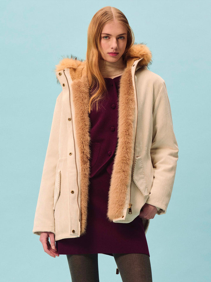 Ice Brenna corduroy parka with faux fur hood