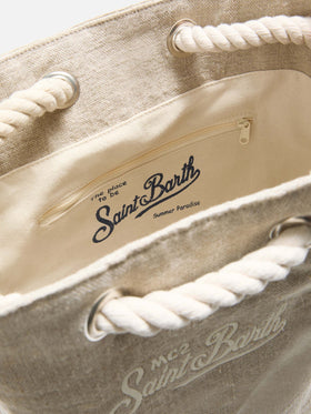 Zaino Boat in lino beige con logo stampato