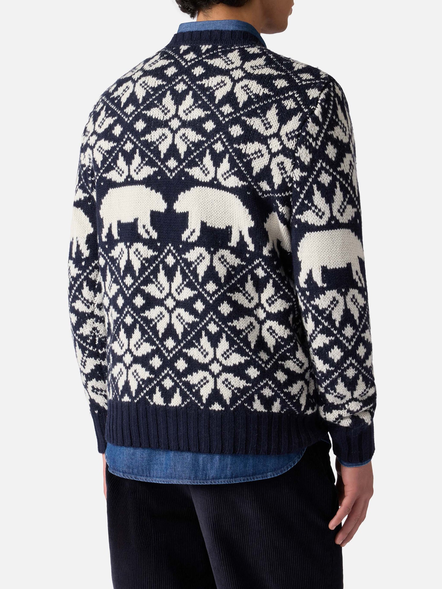 Man  sweater Bombardino with norwegian jacquard and Fa Freddo embroidery