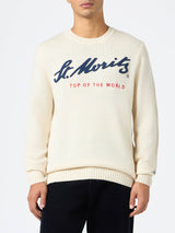 Weißer Herrenpullover Bombardino mit St. Moritz Top of the World-Aufdruck | ST. MORITZ TOP OF THE WORLD SPECIAL EDITION