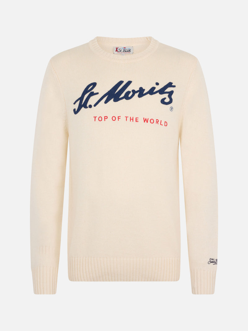 Weißer Herrenpullover Bombardino mit St. Moritz Top of the World-Aufdruck | ST. MORITZ TOP OF THE WORLD SPECIAL EDITION