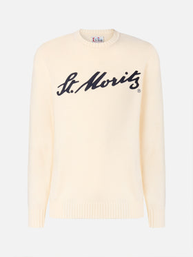 Maglione Bombardino Light bianco con jacquard St. Moritz | ST. MORITZ TOP OF THE WORLD SPECIAL EDITION