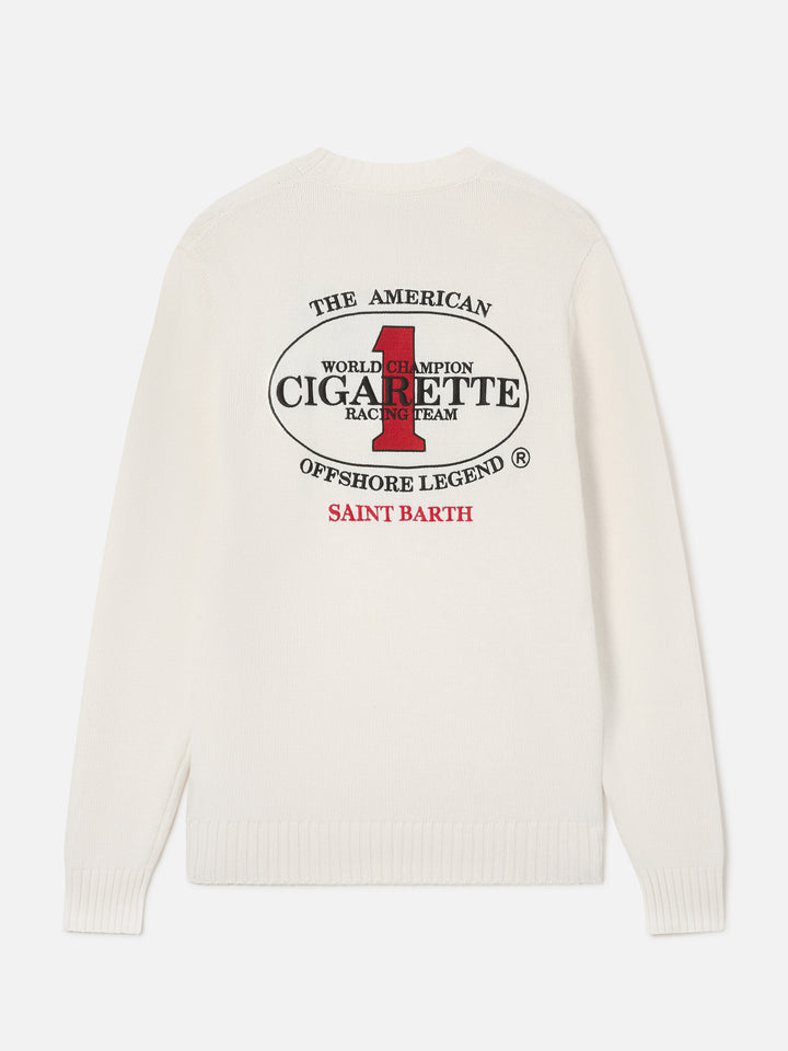 Maglia girocollo Bombardino Light panna con ricamo Cigarette sul retro | Special edition