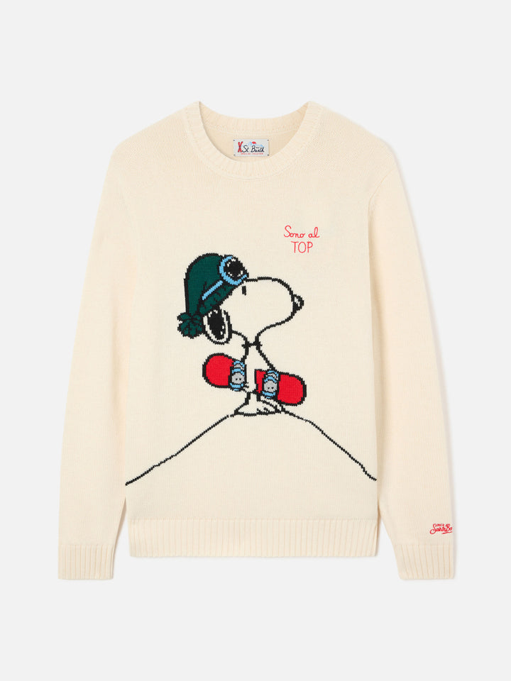 Punto de cuello redondo Light color crema Bombardino con intarsia y bordado de Snoopy | Special edition 
