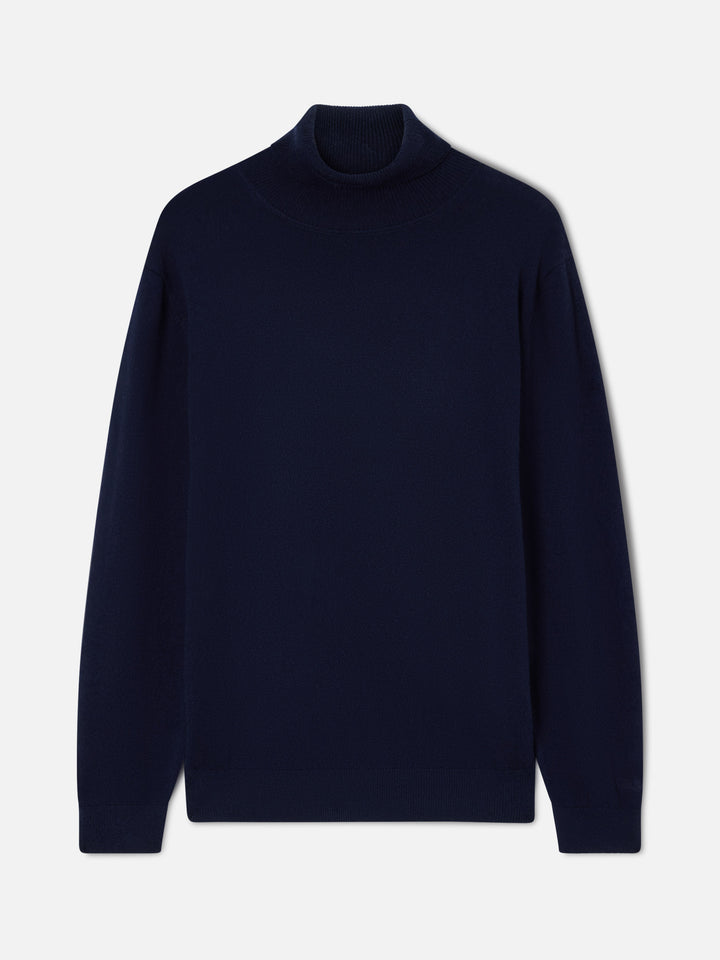 Maglia a collo alto Bond blu navy in misto lana merino e cashmere