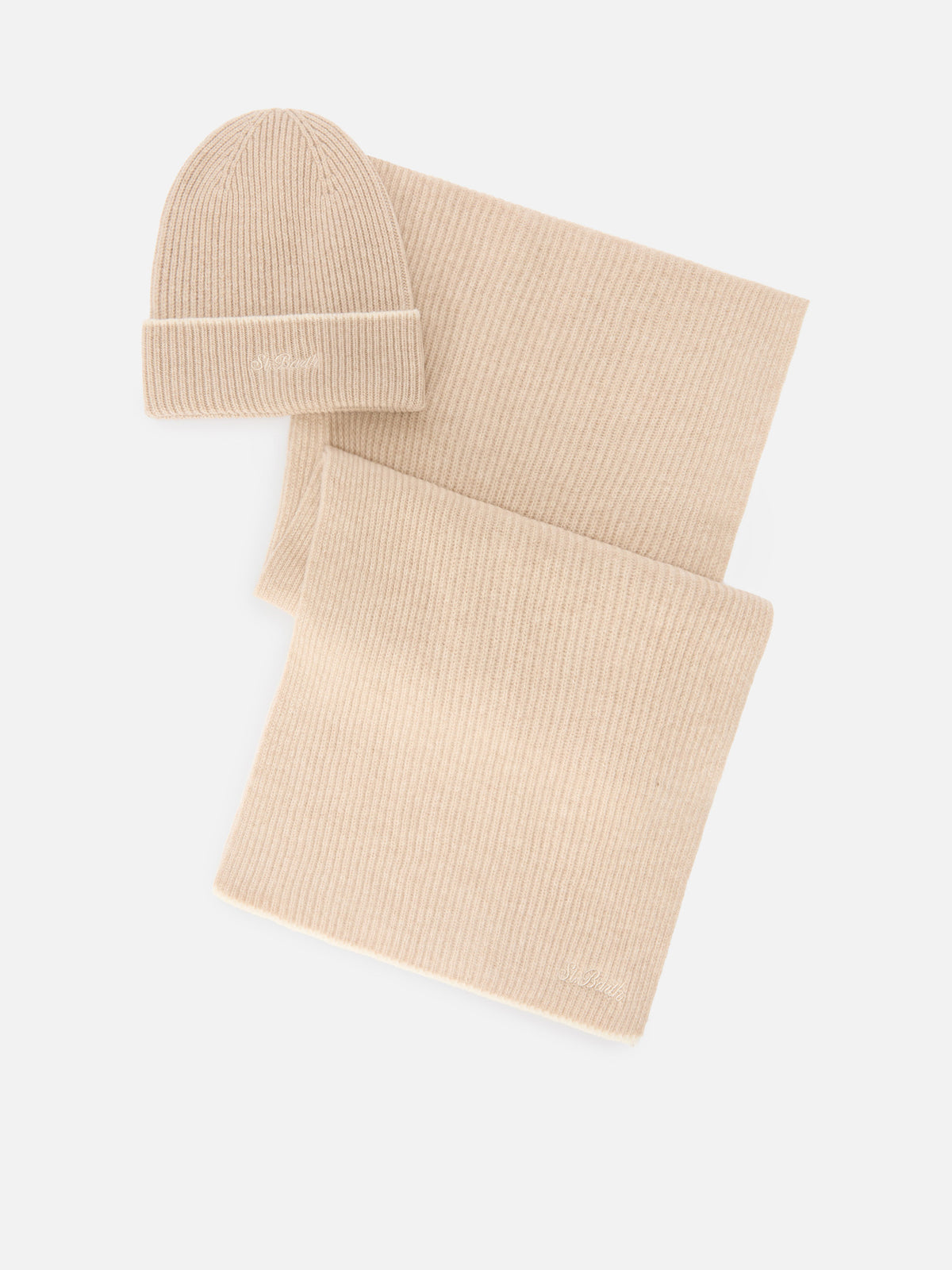 Set berretto e sciarpa beige in lana