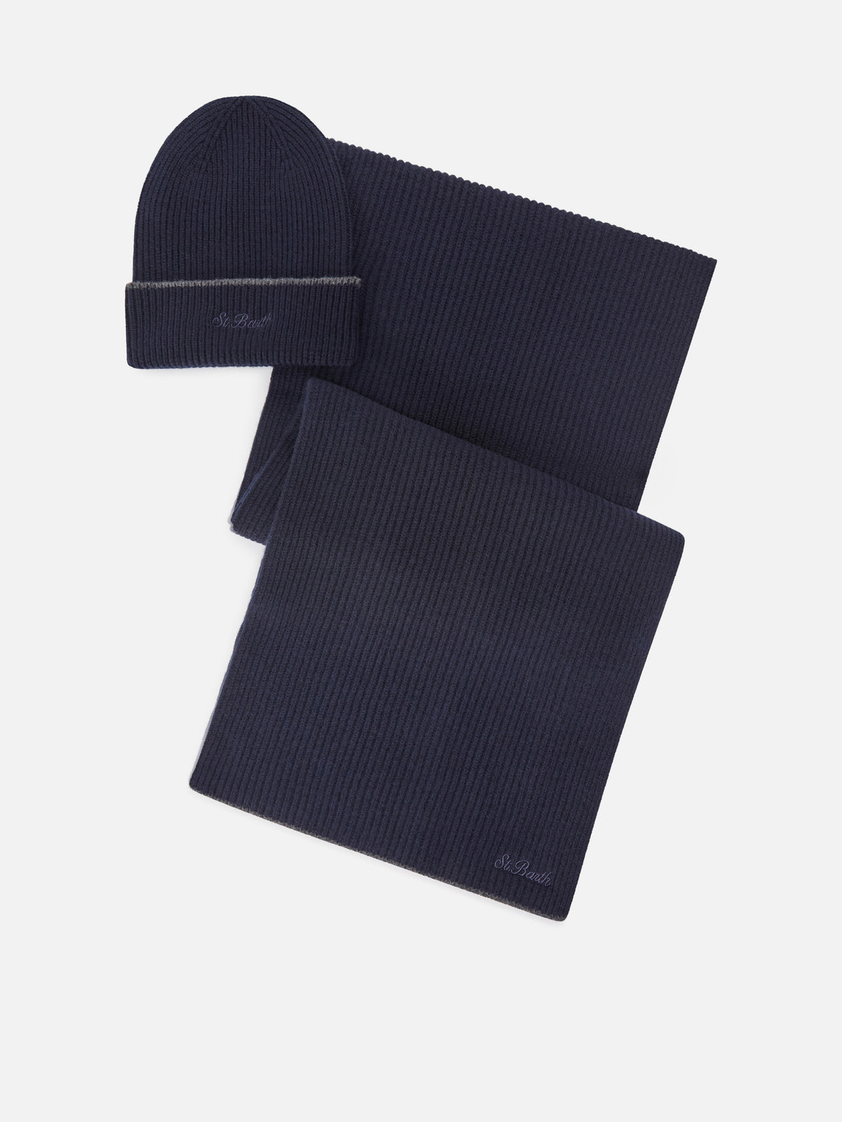 Set berretto e sciarpa blu navy in lana