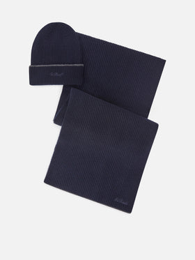 Set berretto e sciarpa blu navy in lana
