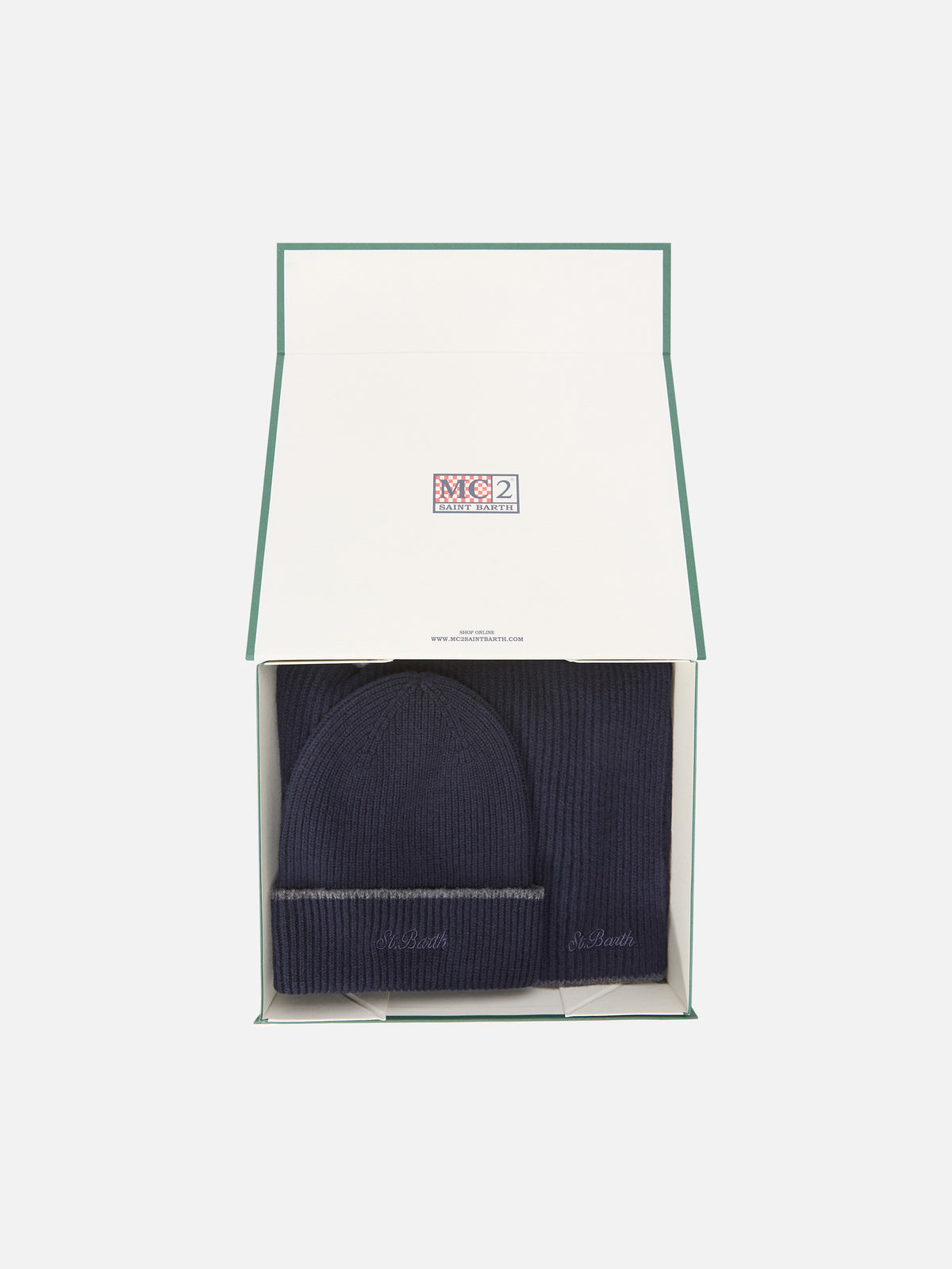 Set berretto e sciarpa blu navy in lana