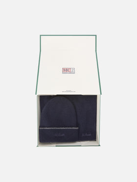 Set berretto e sciarpa blu navy in lana