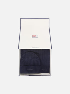 Set aus Cashmere-Mütze und Schal in Navy blue 