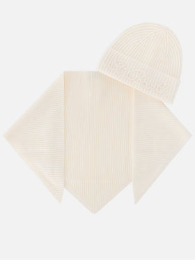 Ensemble bonnet en laine Off white et écharpe à capuche 