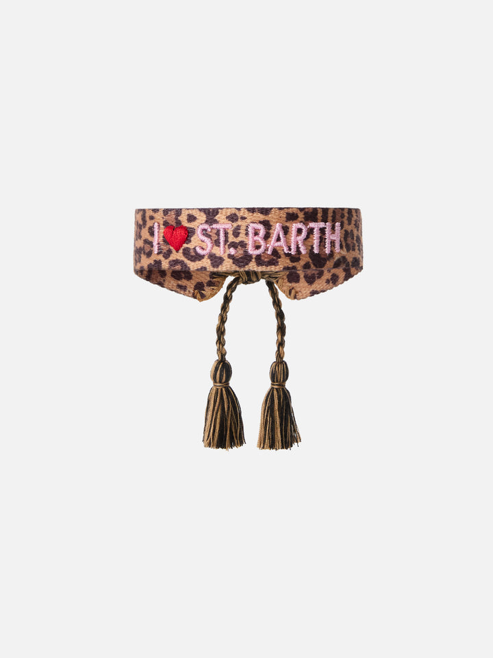 Bracciale in tessuto con stampa leopardata con ricamo