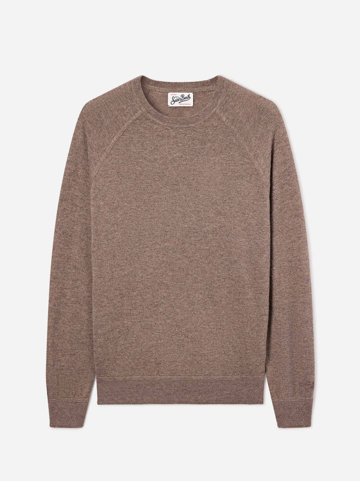 Maglia girocollo Bricklane beige in misto lana merino e cashmere