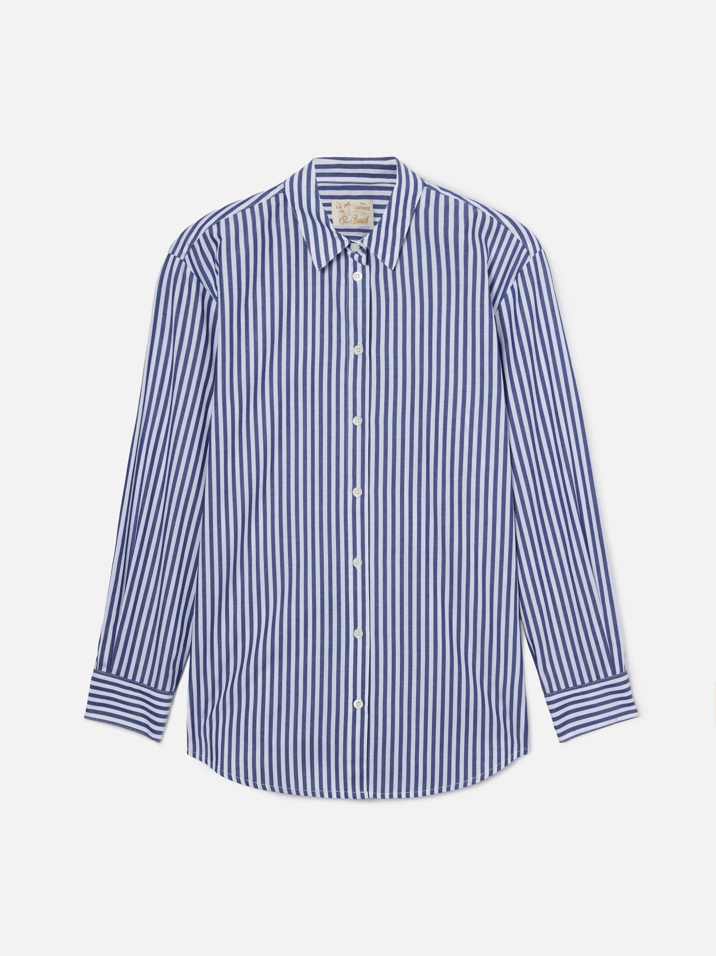 Camicia Brigitte a righe blu con ricamo See You In Saint Barth