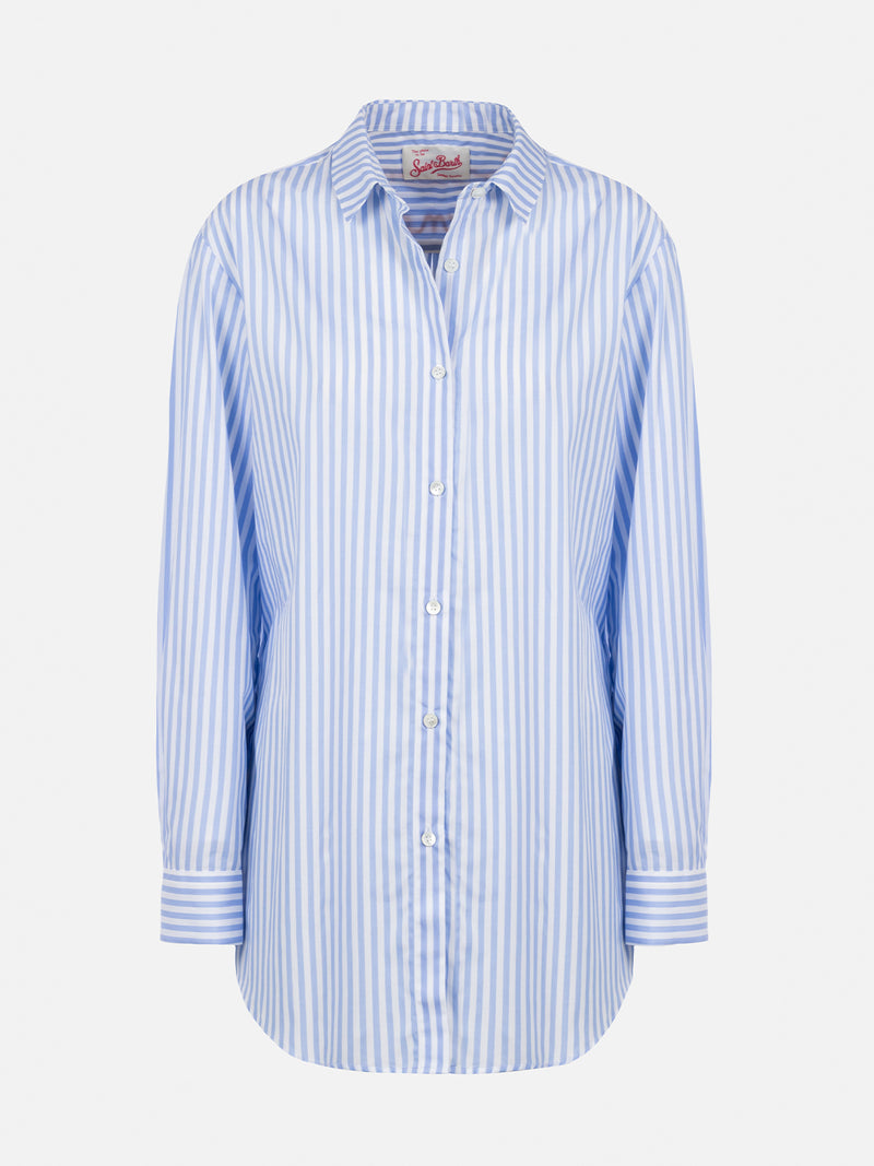 Woman cotton shirt Brigitte with light blue striped print