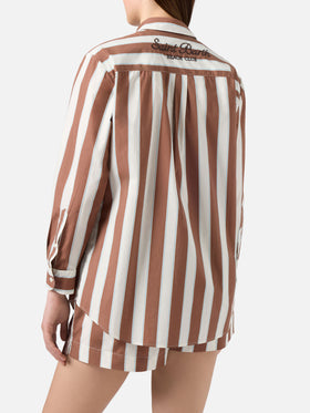 Camicia Brigitte in cotone a righe marroni con ricamo Sport Club