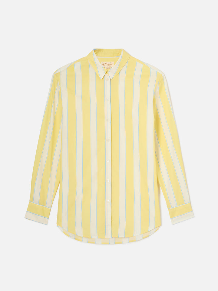 Camicia Brigitte in cotone a righe gialle con ricamo Sport Club