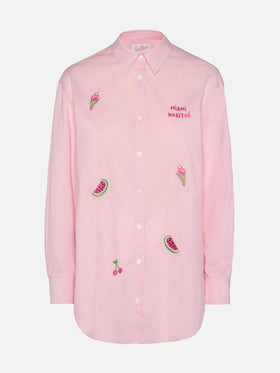 Baumwollhemd Brigitte mit Streifenprint und Miami-Habituè-Stickerei