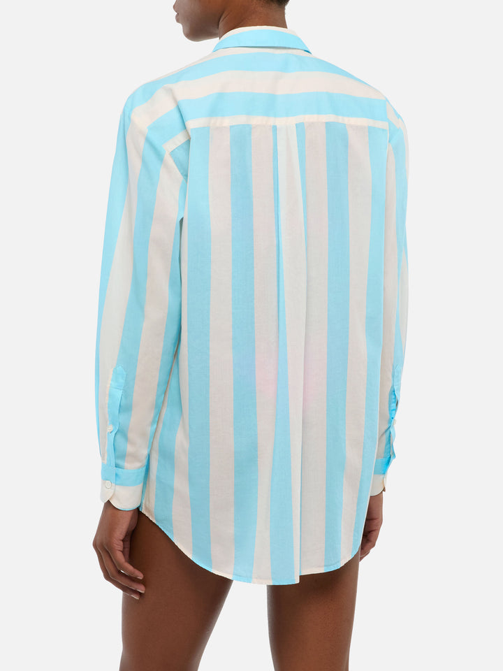Brigitte striped-print cotton shirt with Ibiza embroidery