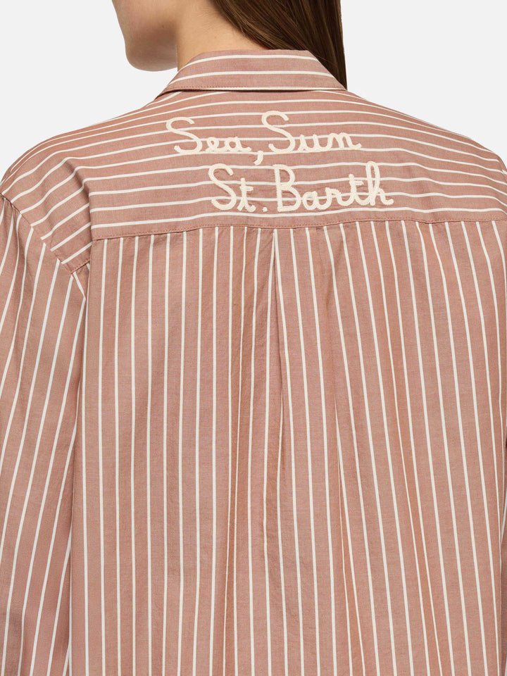 Brigitte striped-print cotton shirt with Saint Barth beach club embroidery