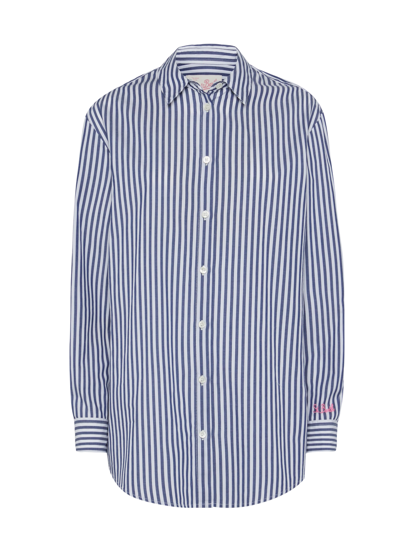 Brigitte striped-print cotton shirt with Saint Barth beach club embroidery