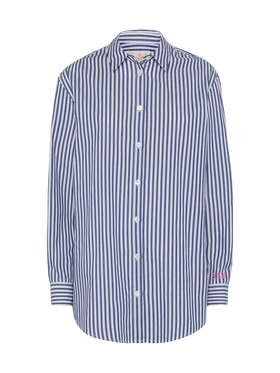 Brigitte striped-print cotton shirt with Saint Barth beach club embroidery