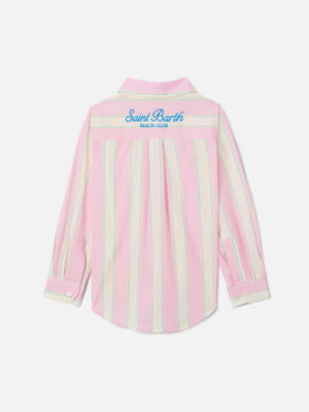 Camicia Mini Brigitte in popeline di cotone a righe bianche, rosa e verdi