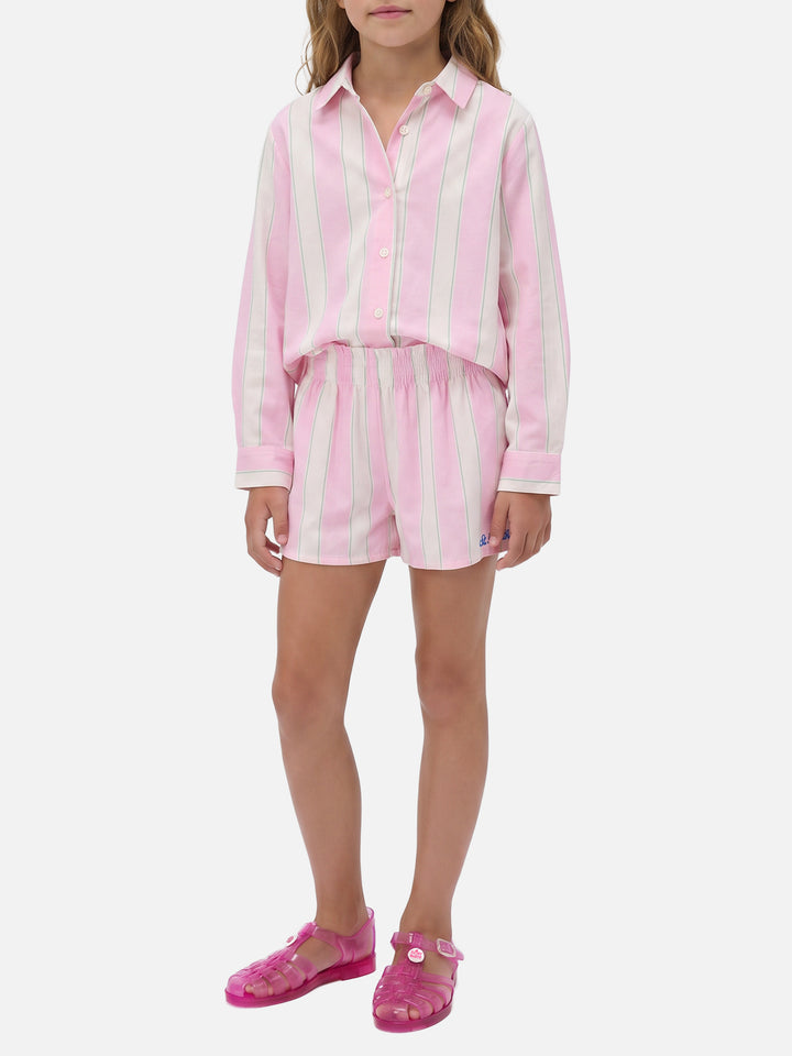 Mini Brigitte Shirt in striped cotton poplin in white, pink and green