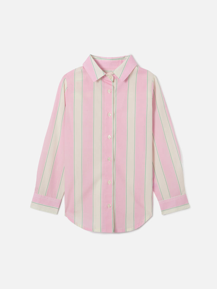 Mini Brigitte Shirt in striped cotton poplin in white, pink and green