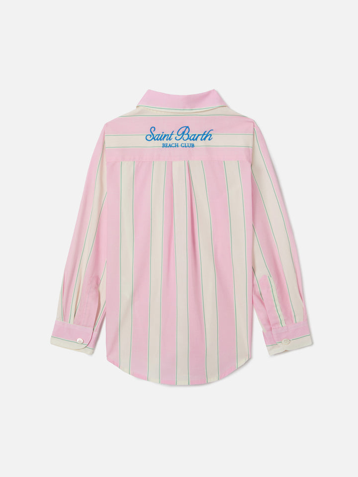 Mini Brigitte Shirt in striped cotton poplin in white, pink and green