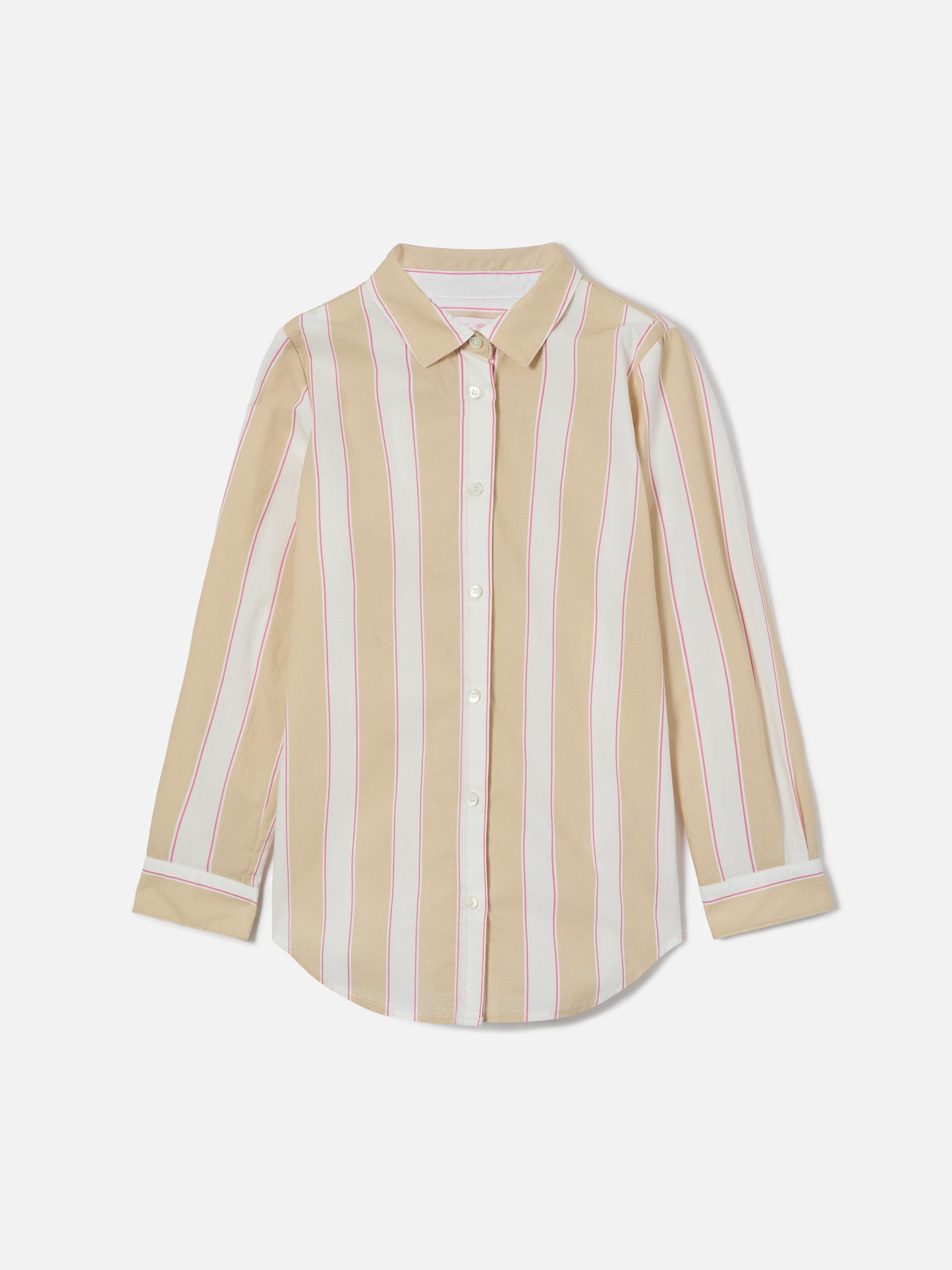 Camicia Mini Brigitte in popeline di cotone a righe beige, bianche e rosa