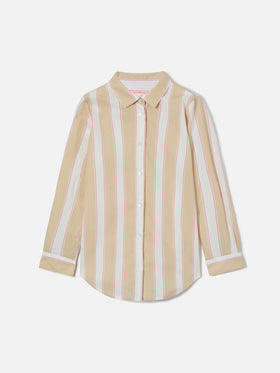 Camicia Mini Brigitte in popeline di cotone a righe beige, bianche e rosa