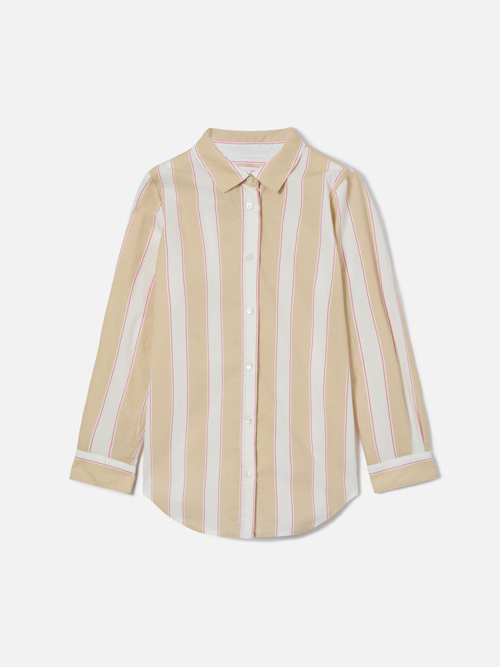 Camicia Mini Brigitte in popeline di cotone a righe beige, bianche e rosa
