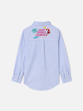 Camicia over da bambina in seersucker con stampa rigata Mini Brigitte
