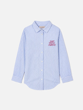 Camicia over da bambina in seersucker con stampa rigata Mini Brigitte