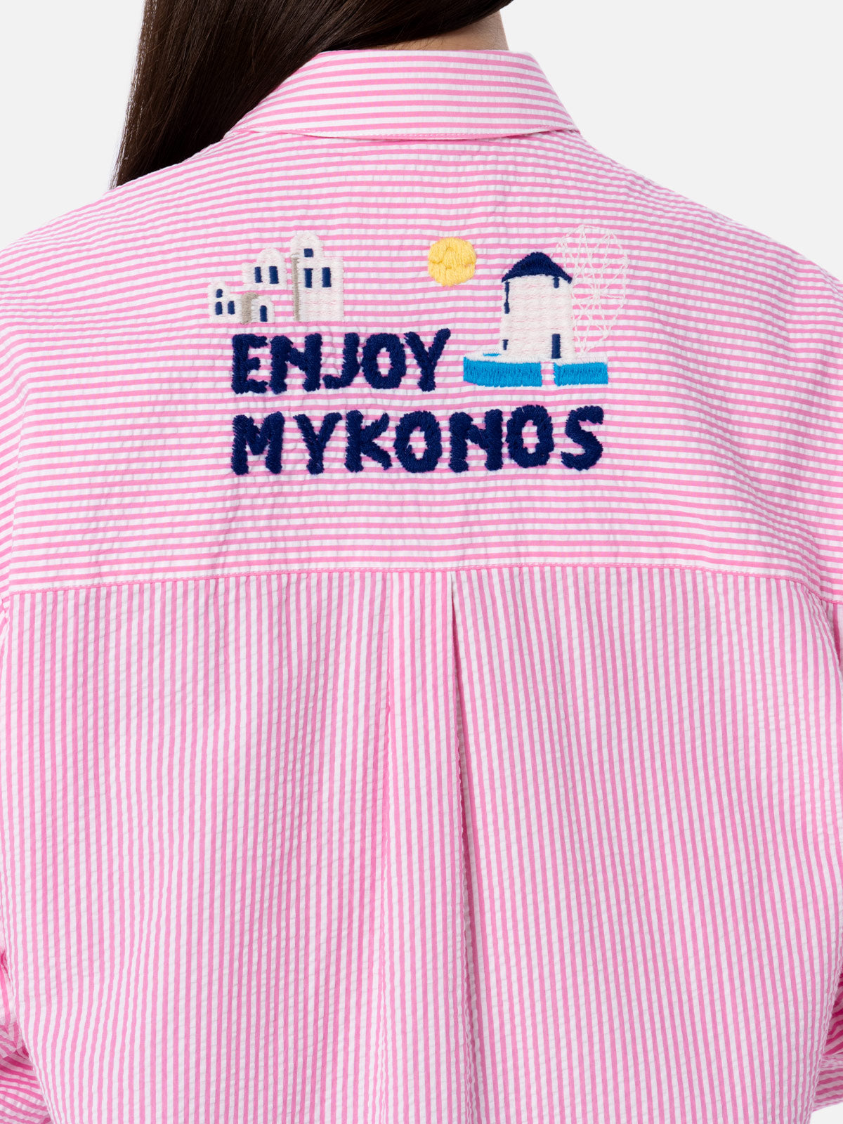 Woman striped seeruscker cotton over shirt Brigitte with