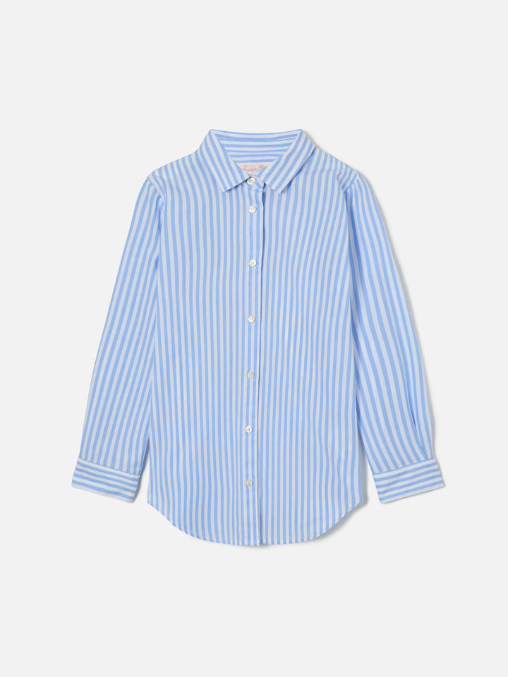 Camicia Mini Brigitte a righe azzurre e ricamo Mon Amour | Special Edition
