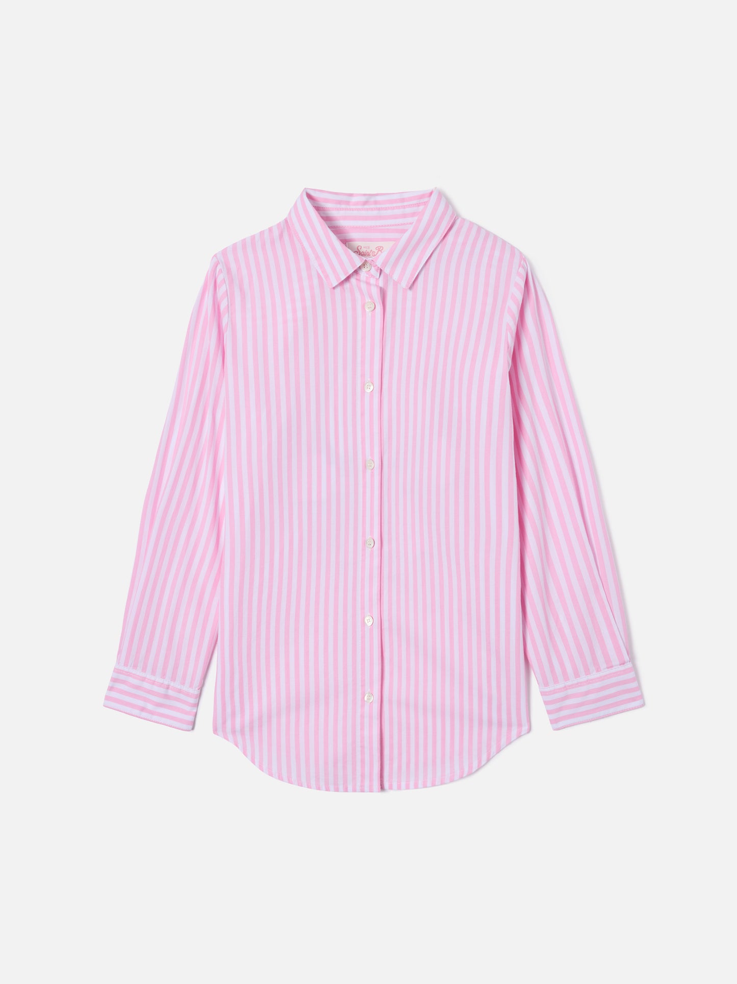 Camicia Mini Brigitte a righe rosa con ricamo Bonjour | Special Edition