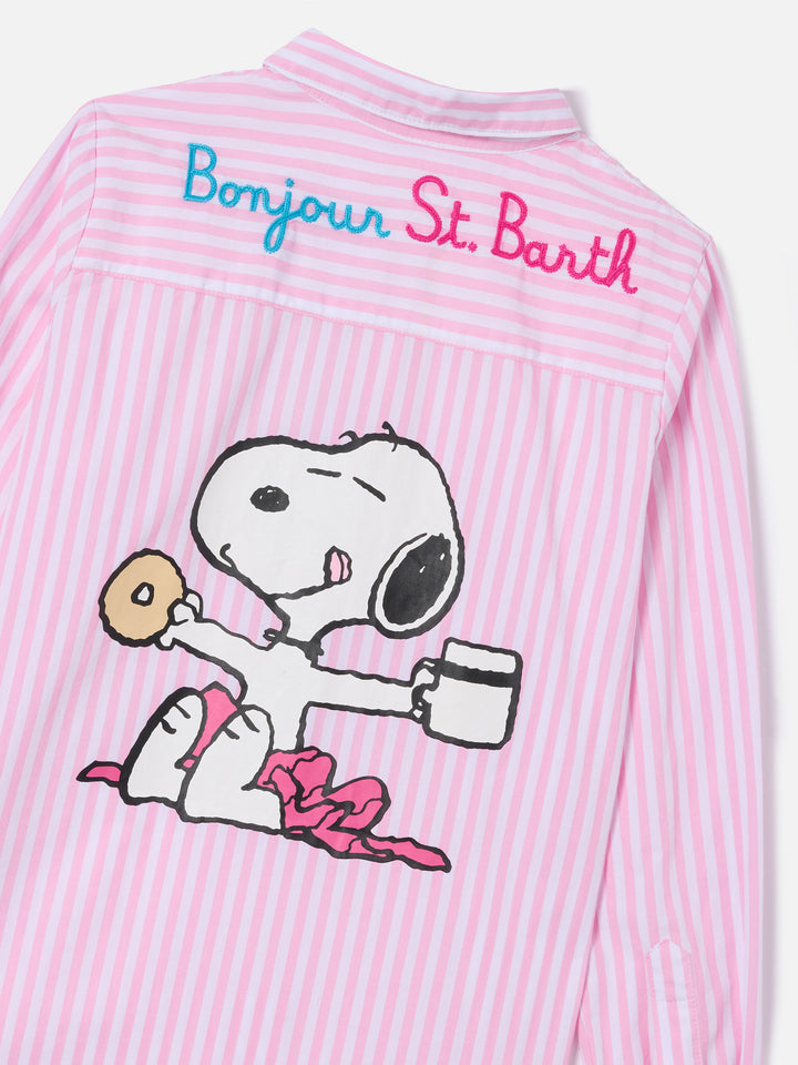 Camicia Mini Brigitte a righe rosa con ricamo Bonjour | Special Edition
