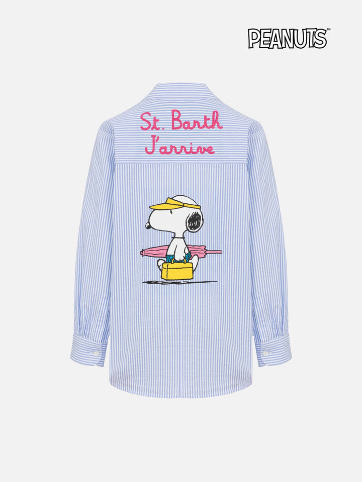 Mini Brigitte hellblau gestreiftes Seersucker-Hemd mit Snoopy-Print | SNOOPY PEANUTS® SPECIAL EDITION