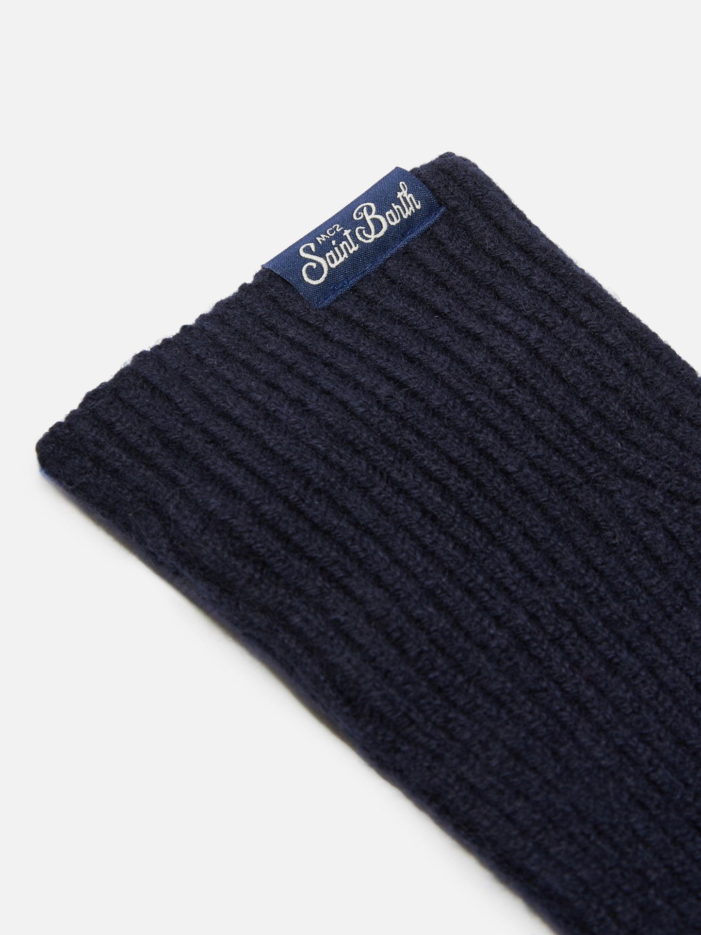 Guanti elasticizzati Brixton a coste in misto cashmere blu notte