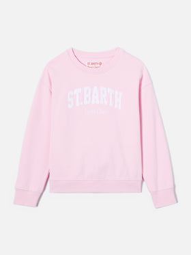 Felpa Briony girocollo rosa con logo effetto spugna