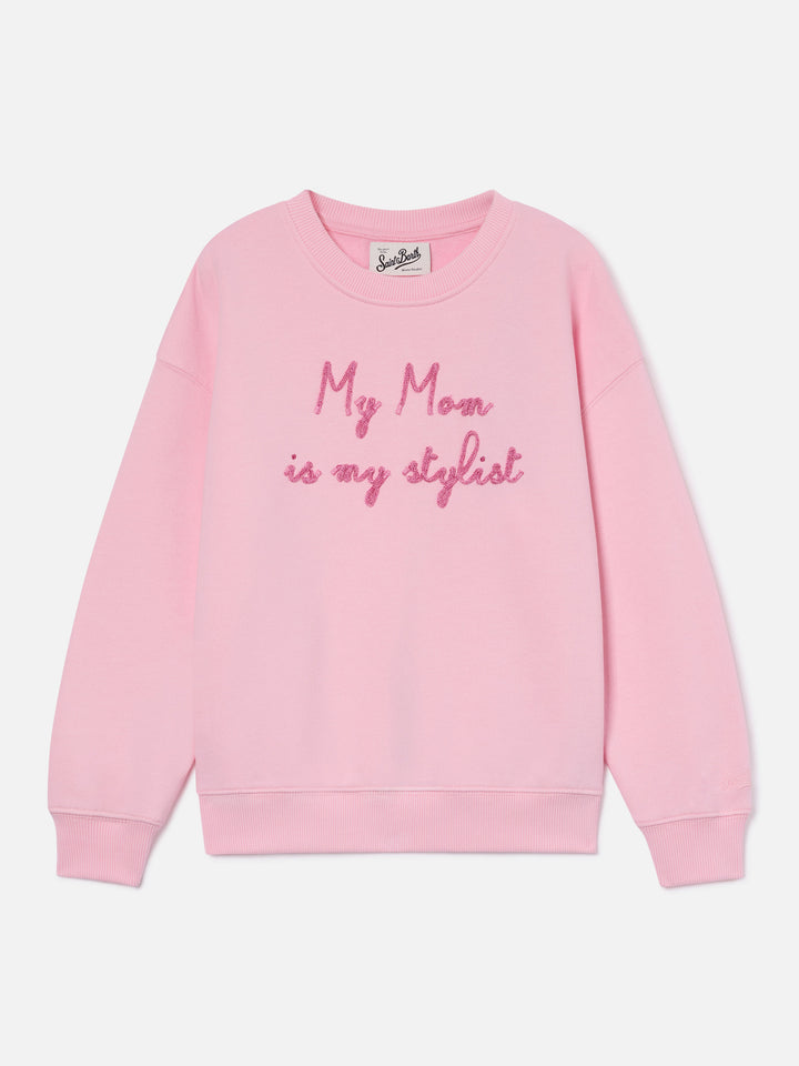 Rosa Sweatshirt aus Baumwollmischung in Briony mit „My Mom Is My Stylist“-Stickerei 