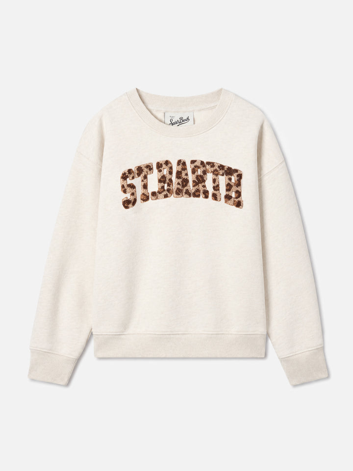 Briony Rundhals-Sweatshirt aus weißem Frottee mit Leopardenprint 
