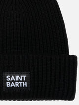 Berretto nero a coste da bambino Berry con toppa Saint Barth