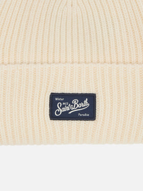 Berry Jr ribbed cashmere-blend beanie in white with St. Barth embroidery