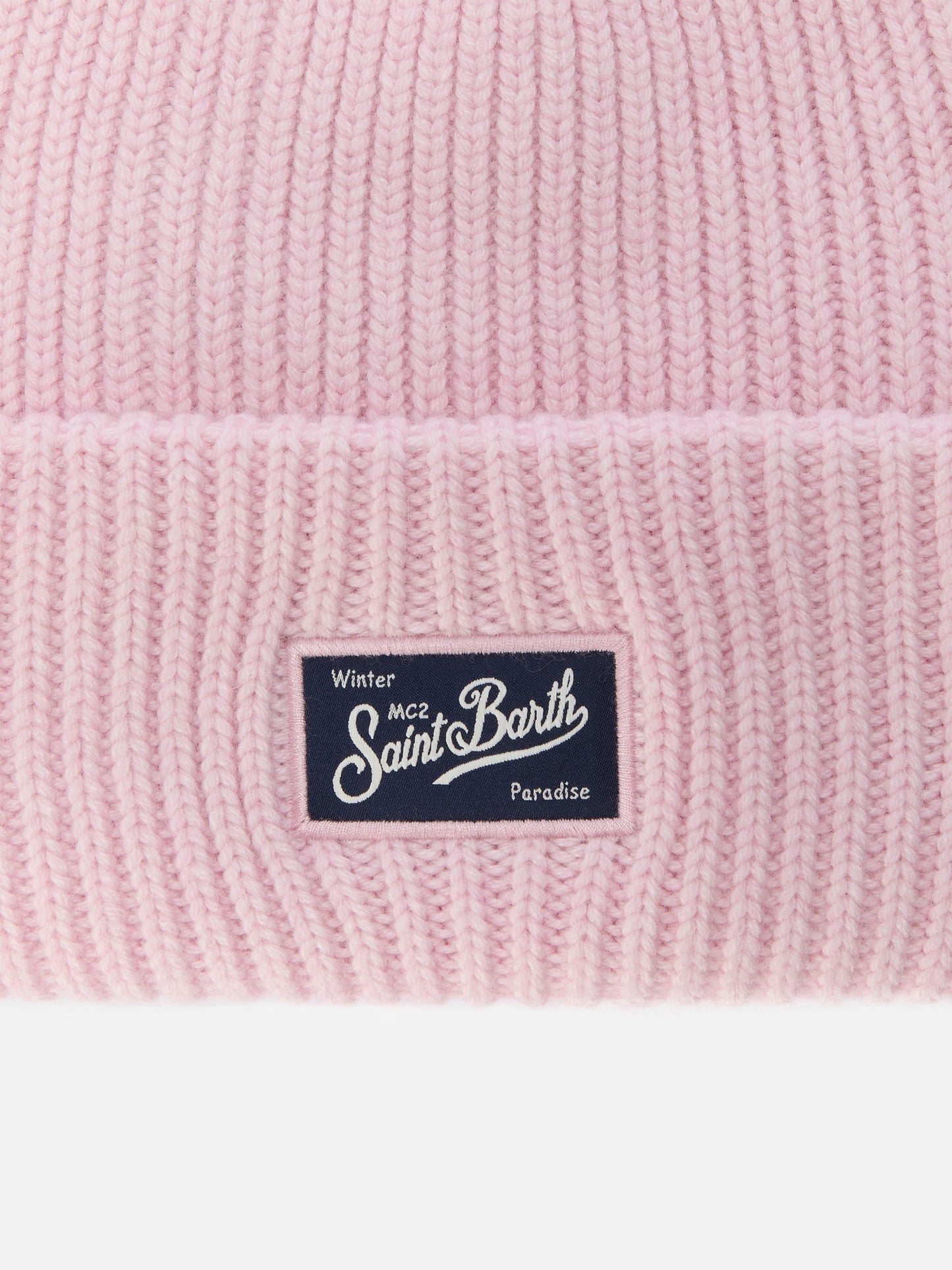 Berretto Berry Jr a coste in misto cashmere rosa con ricamo St. Barth